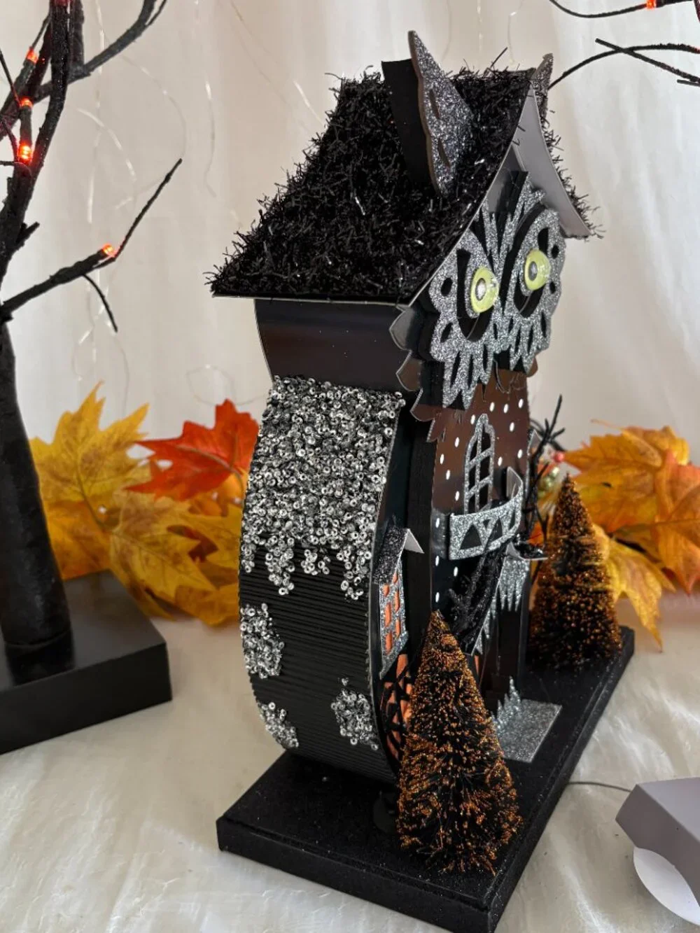 Bella Lux Haunted Halloween Owl Shape Led Light Up Putz House 12